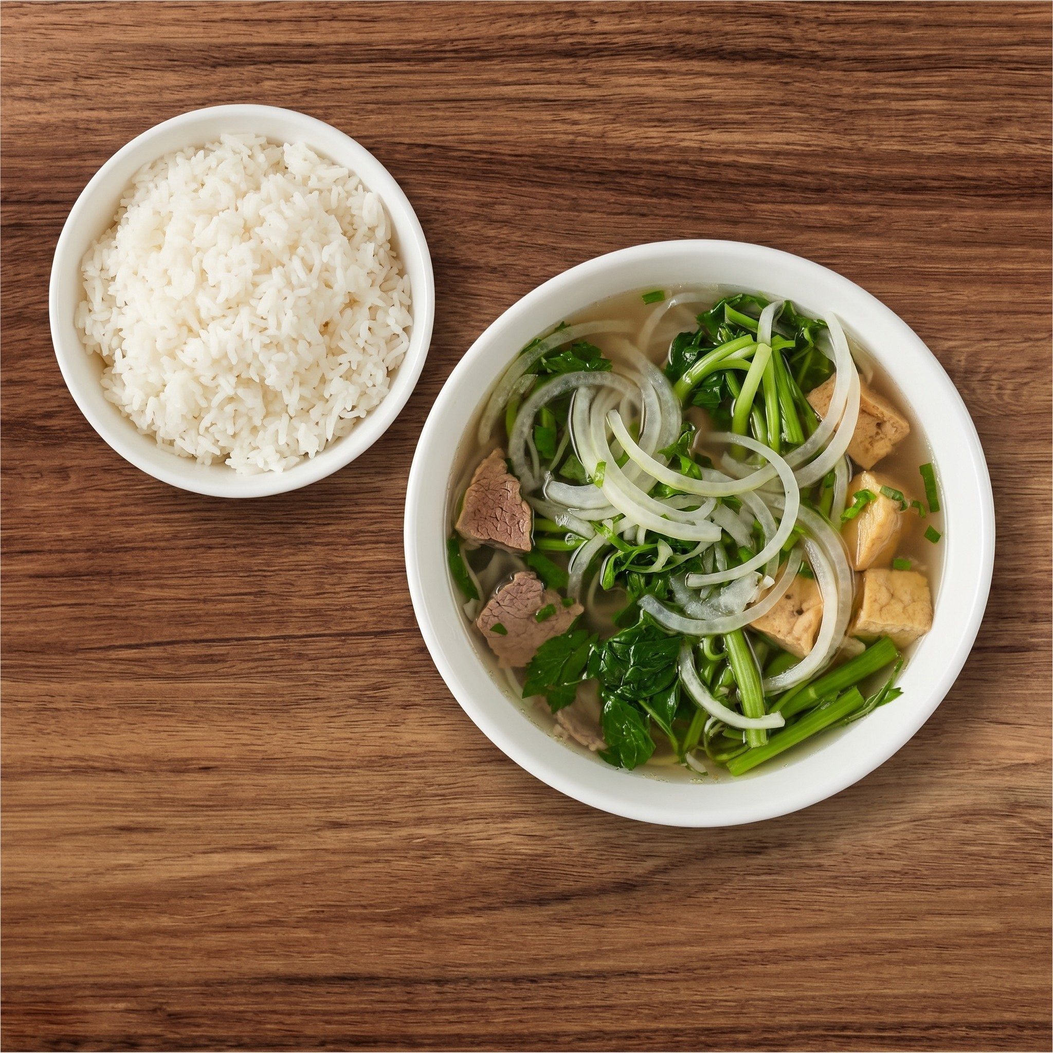 Mix Vegetables & Tofu Soup with Steamed Rice.
