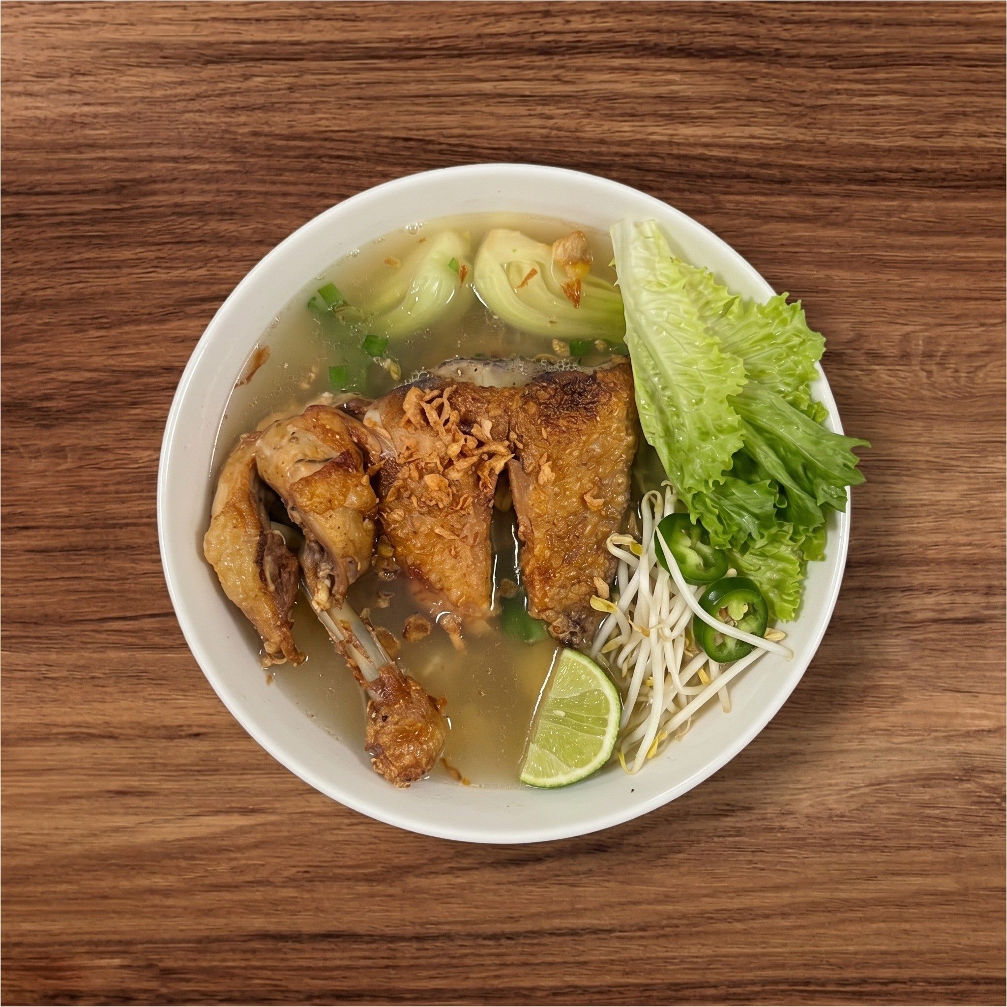 Egg Noodle Soup with Wonton & Roasted Chicken.