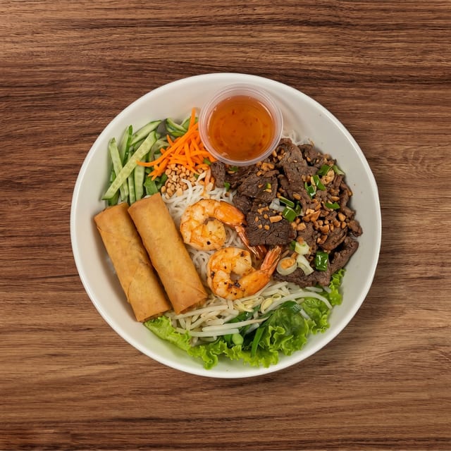 Vermicelli with Grilled Pork & Shrimp & Egg Rolls.